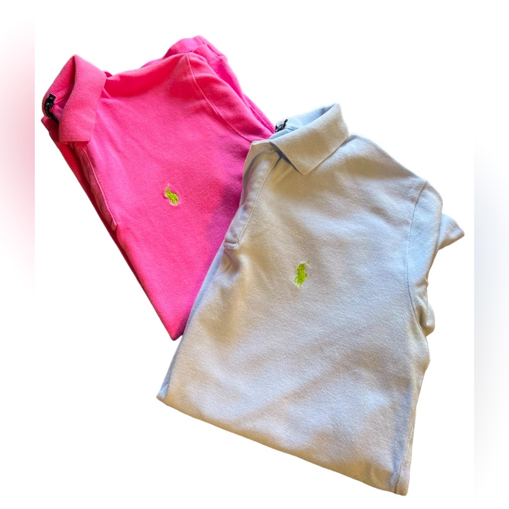 Ralph Lauren Polo Shirts Bundle Classic Fit 100% Cotton Pink & Light Blue Tops